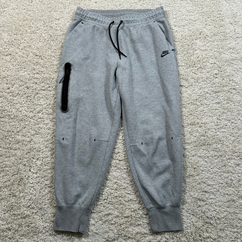 Nike Tech Fleece Joggers Large Grey Tapered Sweatpants Drawstring 27" Inseam